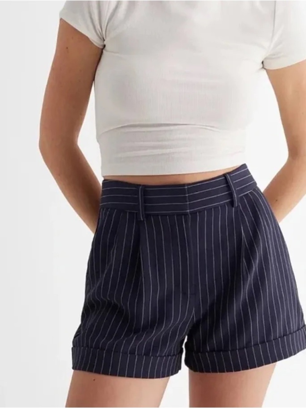 Express Navy Pinstripe Tailored Shorts